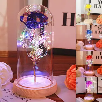 

Gold Foil Preserved Fresh Flower Gold Foil Rose Eternal Flower Rose Glass Cover Present Anniversary Party Home Decoration 24K