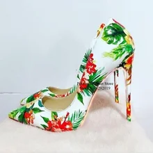 

Sexy Flower Printed Toe High Heel Pumps 12cm Floral Patchwork Dress Shoes Pointed Toe Celebrating Wedding Pumps Size 45