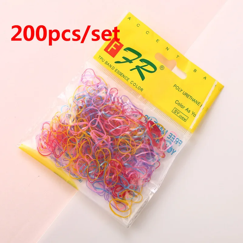 200pcs 1000 шт цветные эластичные ленты для волос Детские головные канаты Детские держатели для волос кольцо детский конский хвост держатель резинка для волос - Цвет: 200pcs