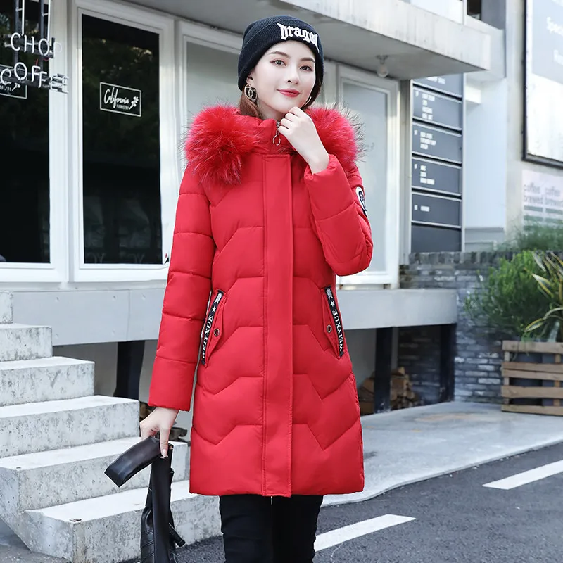 

2019 Winter New Style Genuine Product Cold Protective Clothing Slim Fit Cotton-padded Jacket Thick Mid-length Women's down Jacke
