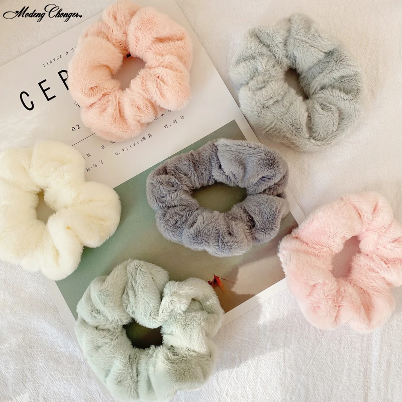 Winter Cute Rabbit Hair Large Hair Scrunchies For Girl Woman Pure Color  Elastic Hair Ropes Wash Face Headband Hair Accessories makeup bag woman toilet bag hanging waterproof cosmetic bags white picture priting series bathroom wash cosmetic organizer bags