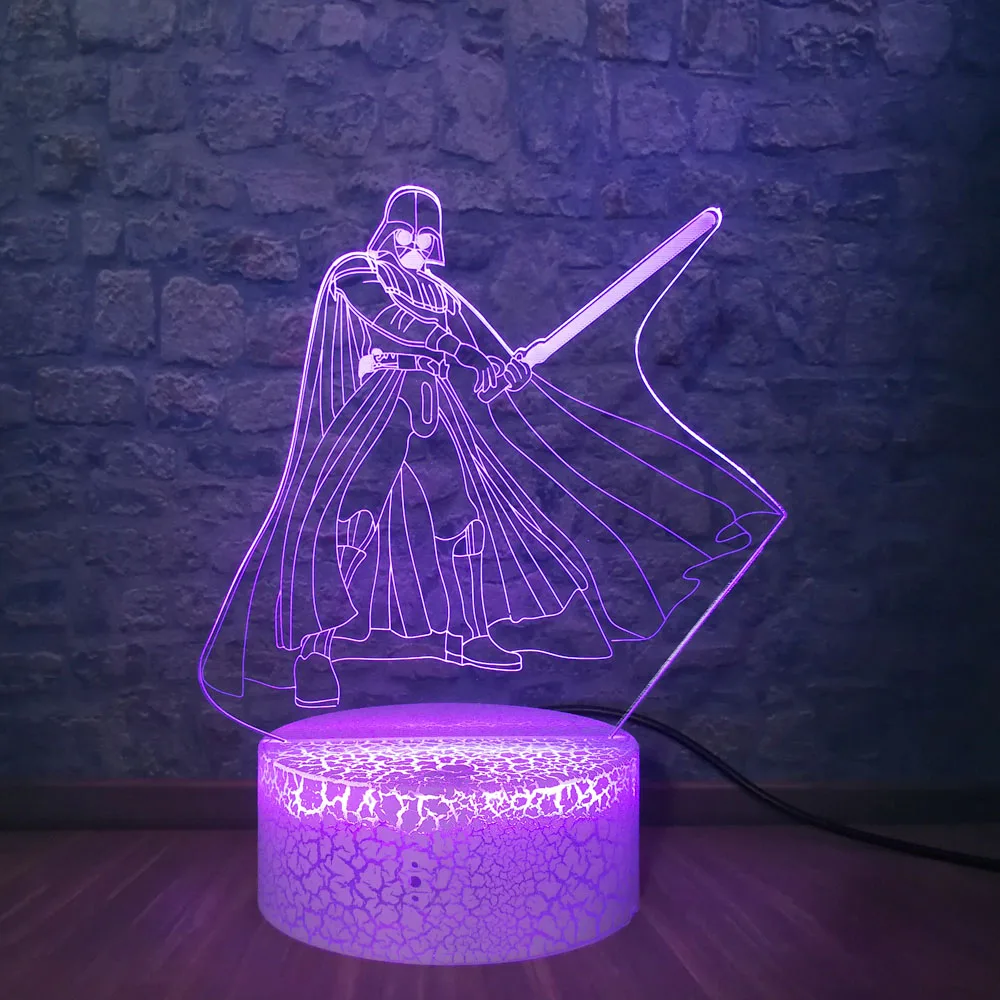 Triangulación de envío Star Wars Caballero Negro Cool figura 3D luz de noche 7 colores gradiente acrílico lámpara grieta Base adolescente mejor regalo chico juguete