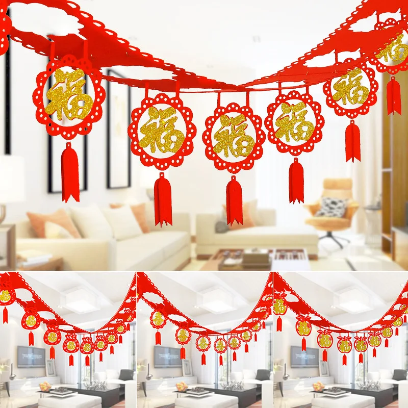 3D Pull Flag Chinese New Year Holiday Wedding Room Decorative Non-woven Money Bag Gold Fu Word 2021 Spring Festival Accessories | Дом и сад