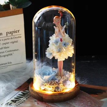 

New Eternal flower Beauty And The Beast Rose In A Glass Dome On Wooden Base For Wedding decoration Valentine's Day Gifts