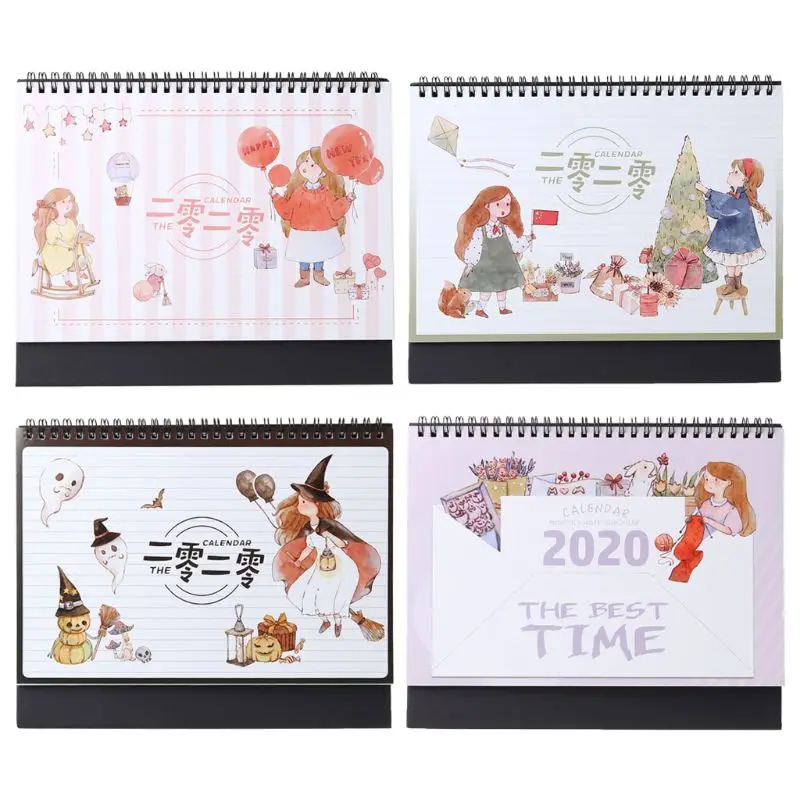 

2020 Childhood Memory Desktop Standing Coil Paper Calendar Memo Daily Schedule Table Planner Yearly Agenda Organizer