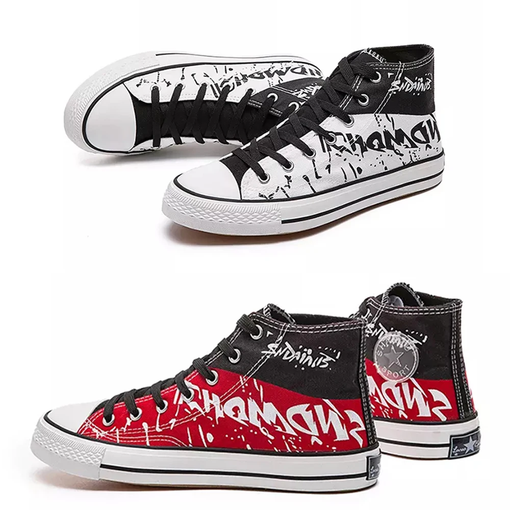 

Men's Vulcanized Shoes High-top Hygroscopic Footwear Non-Slip Wear-Resistant Elegant Fashion Lace-up Canvas ForMen