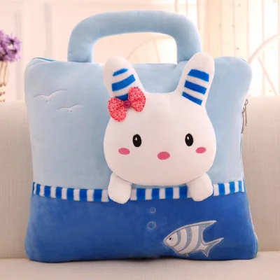 b NEW Office cartoon pillow quilt dual-use cushion coral fleece pillow air conditioner is car lumbar pillow portable nap blanket - Цвет: b