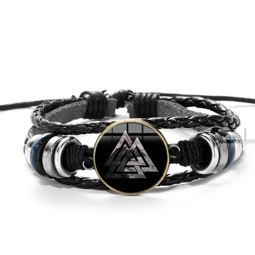 SONGDA Viking Valknut кожаный браслет скандинавские руны винтажный славянский норвежский символ высокого качества стеклянный круглый драгоценный камень браслет