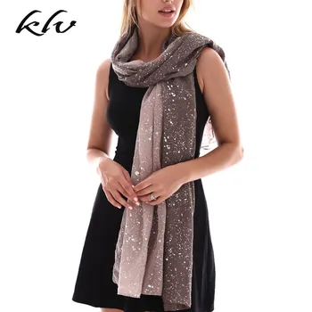 

Womens Cotton Linen Gradient Scarf Silver Foil Sequins Bandana Shawl Headscarf