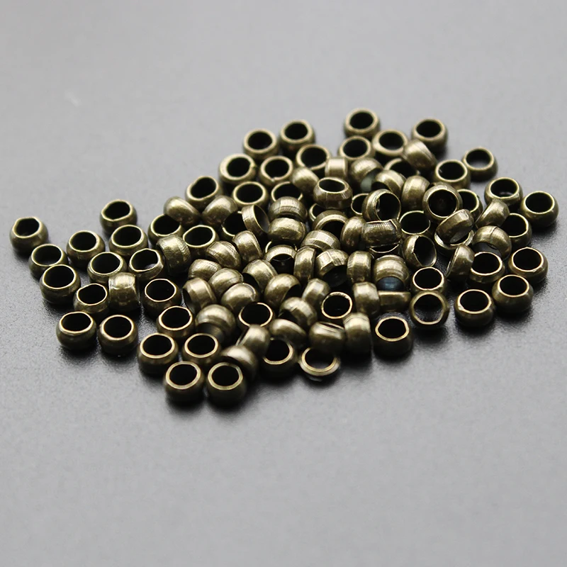 300pcs Dia 1.5 2 3 4 mm Gold Silver Copper Ball Crimp End Beads Stopper Spacer Beads For Diy Jewelry Making Findings Supplies - Color: antique bronze