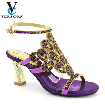

New Arrival Purple Women Slippers without Bag Decorated with Rhinestone In Italy Women Dress Wedding Shoes