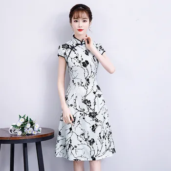 

FZSLCYIYI 2019 chinese evening dress traditional embroidery lace cheongsam Handmade Button print Qipao