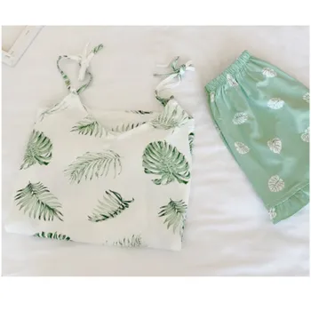 

Cute Pajamas Top and Shorts Women's Home Suit Pijama Saten Mujer Summer Female Set Suspender Silk Pyjamas Pizama Damska Sexy