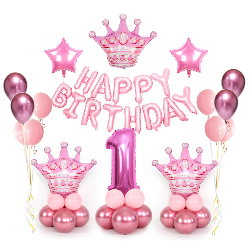 M PK crown set(1) Happy Birthday Foil Balloon Birthday Crown Number Balloons Boy/Girl Helium Balloon Baby Shower Party Festival anniversary Decor - Цвет: M PK crown set(1)