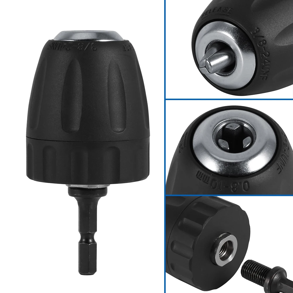 

New Chuck 3/8-24UNF 0.8-10MM Keyless Drill Bit Chuck Clip With 1/4inch Hex Shank Rod Adapter Dropshipping