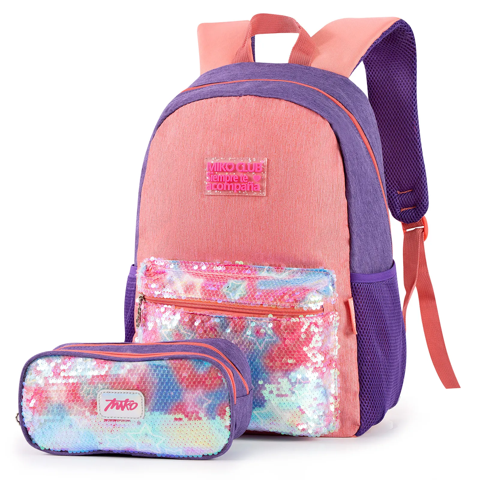Mochilas escolares para chicas adolescentes, juego de mochilas ligeras 2 en  1 con estuche para banderines, mochila con lentejuelas brillantes| | -  AliExpress