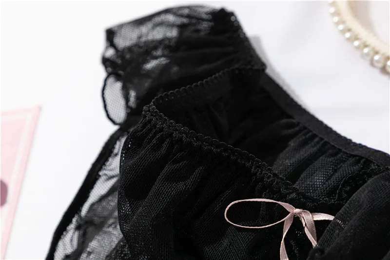 bra and panty French Style Woman Underwear Sexy Lingerie Set Sweet Lolita Cute Fairy Lace Up Hairball Bra Briefs Set Lace Mesh Ruffles Panties plus size bra and panty sets