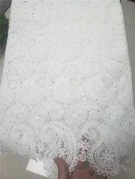 

Factory offers hot sales African Cord Lace Fabric High Quality guipure lace fabric with stones For Party Dresses In Pure white