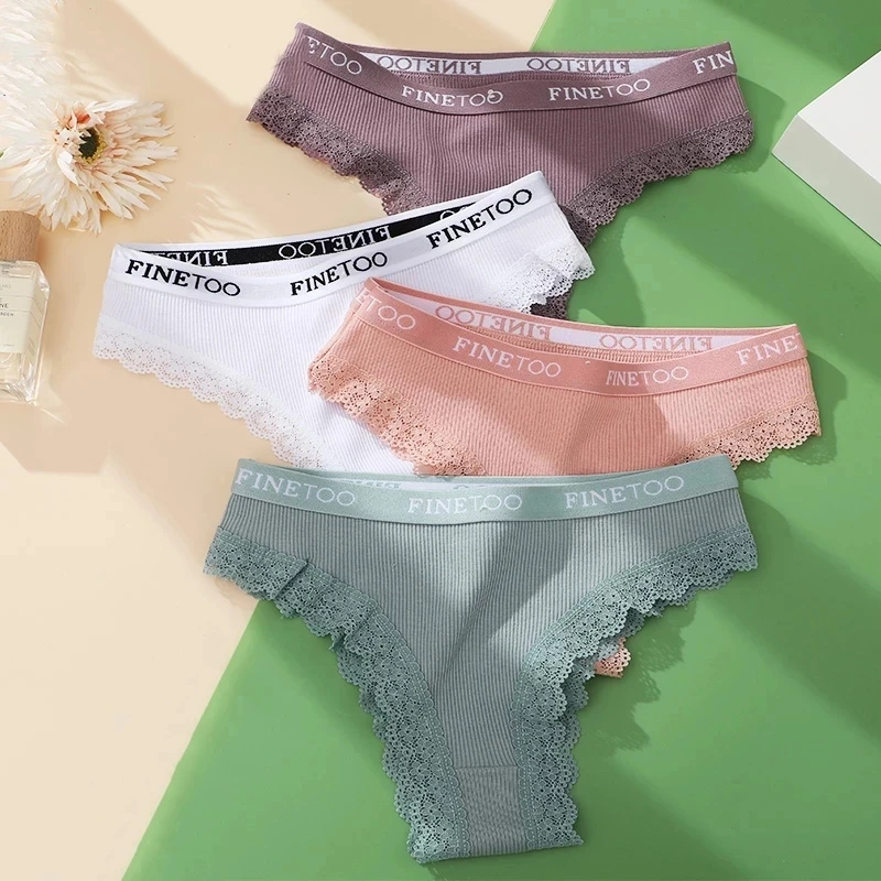Lace Cotton Brazilian Panties Set - Womens Sexy G-String Thongs Plus Size M-2XL 3PCS