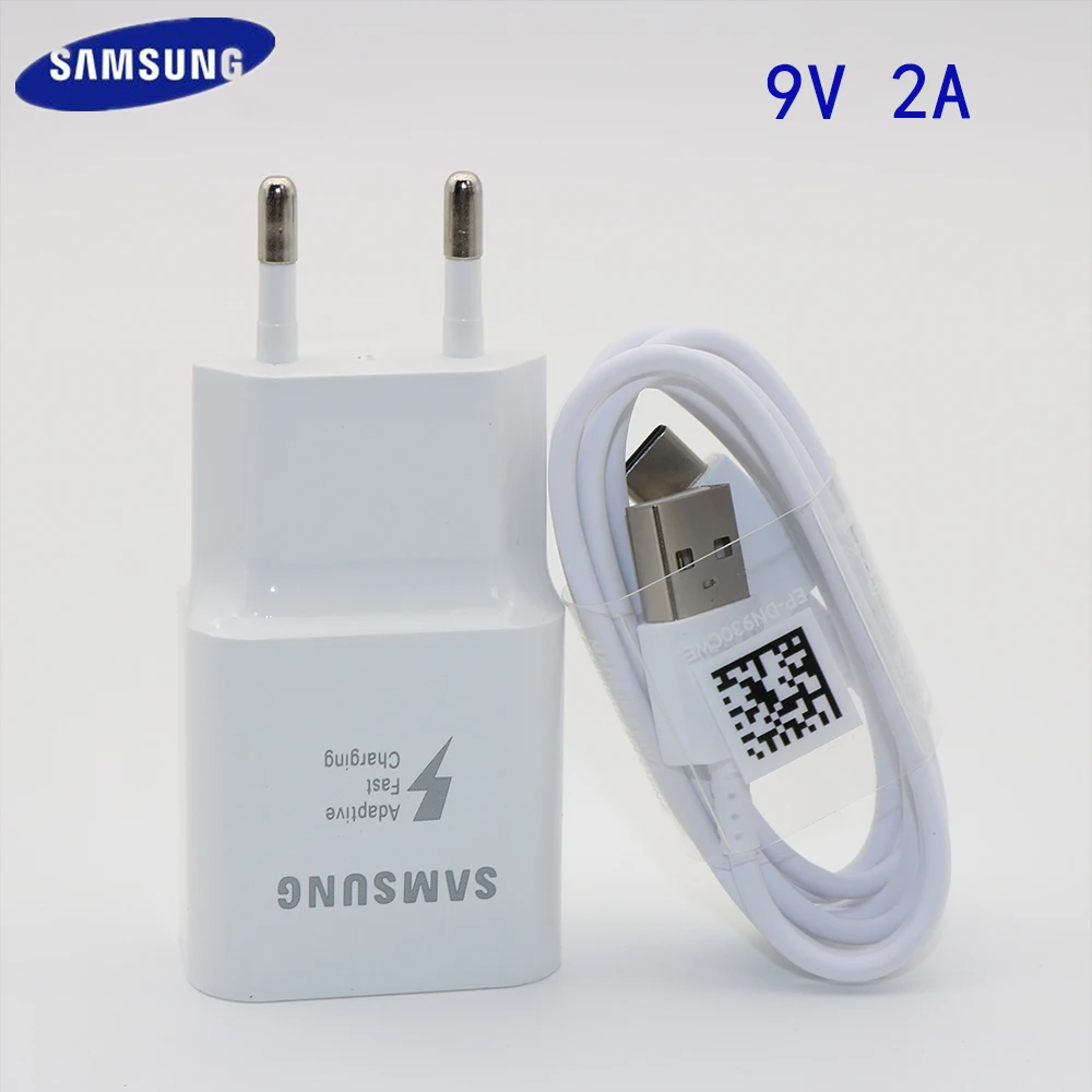 Оригинальное Адаптивное быстрое зарядное устройство samsung 9V2A с европейской вилкой USB быстрый адаптер 1 м кабель типа C для Galaxy S8 S9 Plus Note 8 9 A3 A5 A7