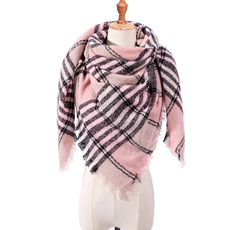 Модный пушистый шарф для женщин, клетчатый принт, теплые кашемировые шарфы, Женские Треугольные шали, шарфы для женщин - Цвет: E-23