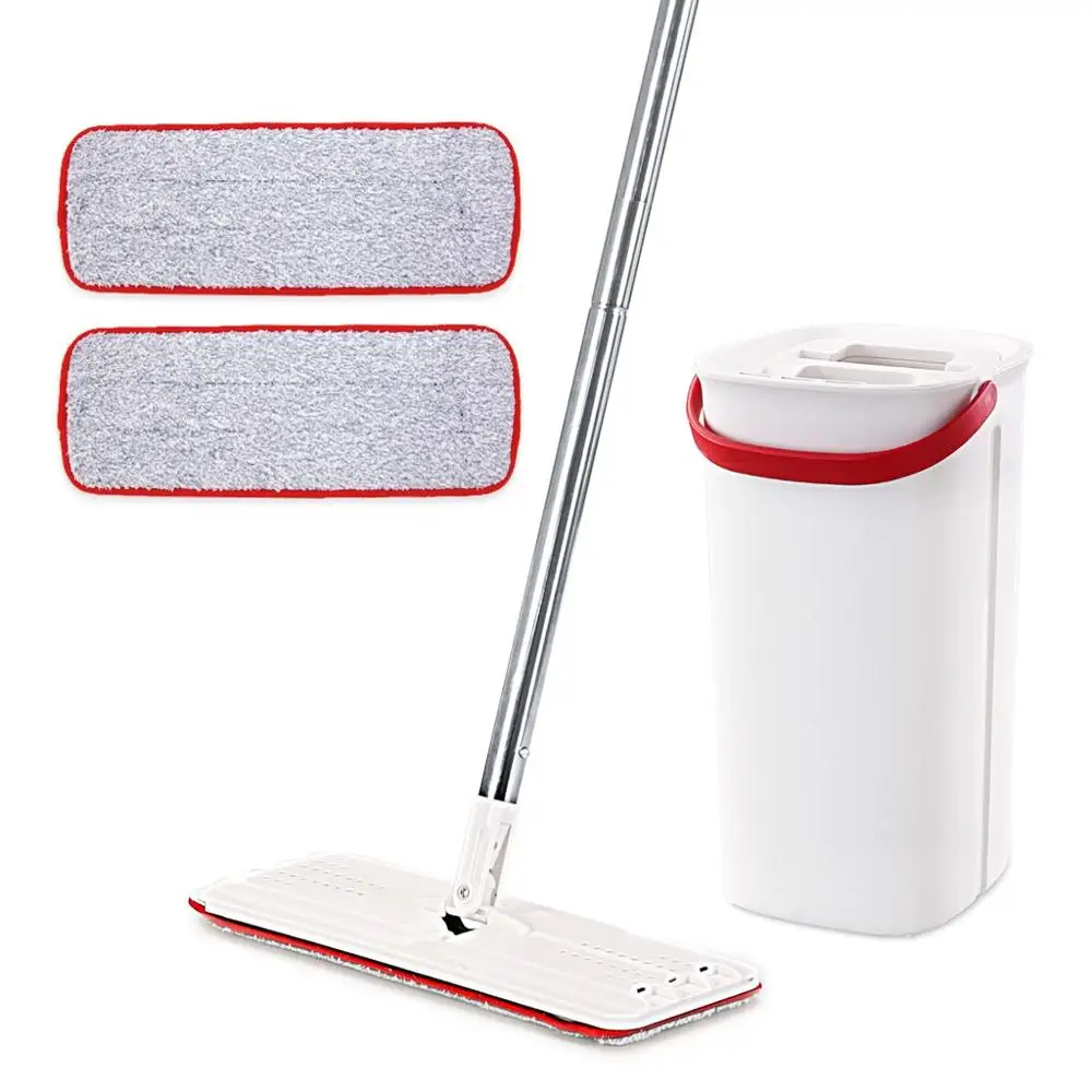 

Cleanhome Flat Squeeze Mop and Bucket with Hand Washing Microfiber Free 2 Mop Cleaning Cloth Kitchen Wooden Floor Lazy Floor Mop