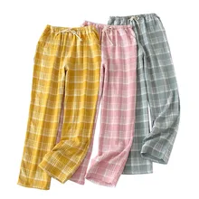 Весна и осень новые дамские штаны для сна, низ, удобные свободные хлопковые женские тонкие домашние штаны, клетчатые штаны для сна для женщин