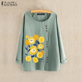 

Vintage Floral Cotton Tunic Tops ZANZEA 2020 Autumn Cartoon Printed Blouse Women Casual Long Sleeve Shirts Female Blusas Chemise