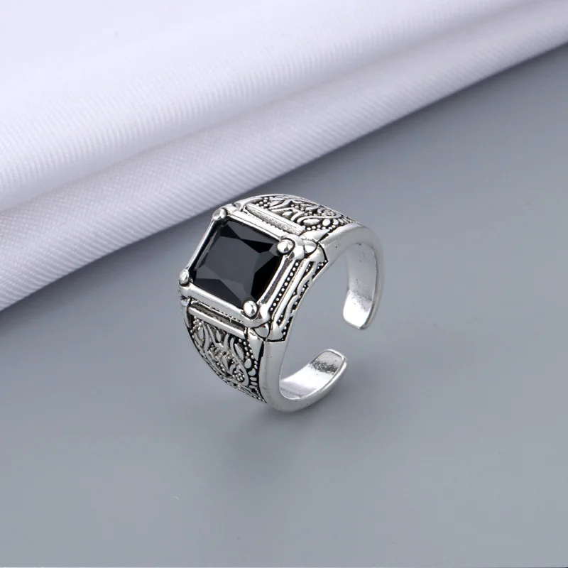 925 Sterling Silver Retro Black Crystal Men Ring Original Jewelry For Man Christmas Gift Never Fade silver rings silver ring