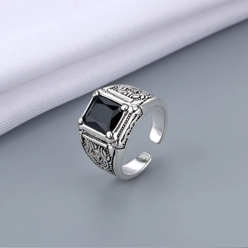 100?5 Sterling Silver New Arrival Retro Black Crystal Men Ring Original Jewelry For Man Christmas Gift Never Fade Cheap