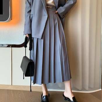 

Spring women's skirt casual solid color high waist pleated skirt