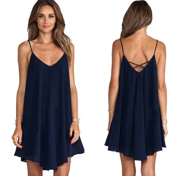 

2020 Summer Big-size Chiffon Sexy Loose Suspender Dress Sleeveless Spaghetti Strap V-Neck Dark Solid Color Women Dresses