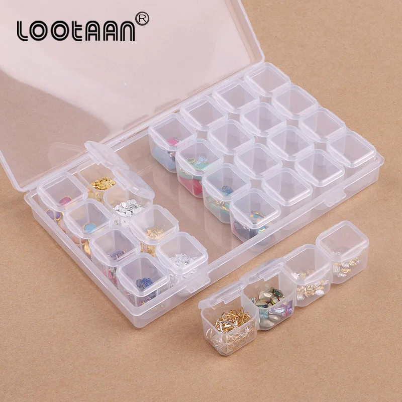

Lootaan 28 Slots Nail Art Storage Box Plastic Transparent Display Case Organizer Holder For Rhinestones Gems Accessories