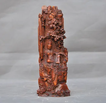 

wedding decoration 9"old Chinese Boxwood wood carving free Kwan-Yin Guanyin Bodhisattva statue New Year
