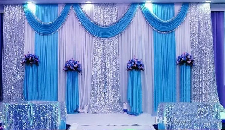 

3m*6m wedding backdrop swag Party Curtain Celebration Stage Performance Background Drape With Beads Sequins Edge 5 colors