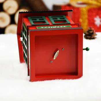 

Christmas Wooden Small House Red Music Box Clockwork Music Toys Figurines Christmas Gift for New Year Articulos De Navidad