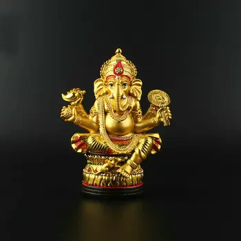 

Tibet Tibetan Buddhism Resin Gild Four Arms Ganesh Elephant Buddha Wealth God
