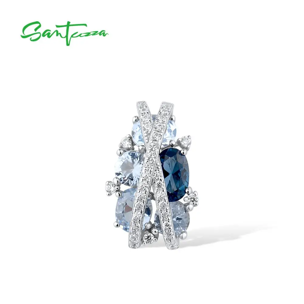 Silver Pendant Silver Pendant for Women Pure 925 Sterling Silver Sparkling Blue Spinel White Cubic Zirconia Party Elegant Fine Jewelry