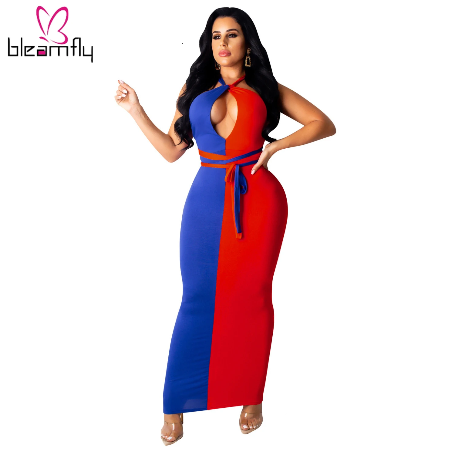 2019 женское летнее платье с лямкой на шее без рукавов открытой спиной вырезами из