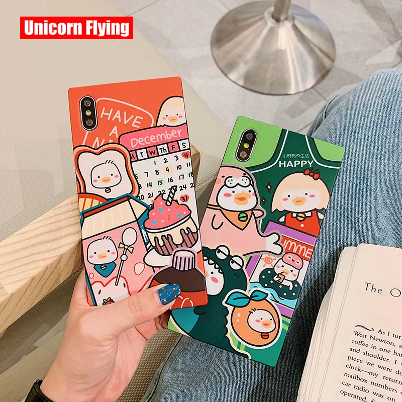

LinXiang Lovely Cartoon Cute Duckling Daily Life Rectangle Phone Case Back Cover For iphone 6 6s 7 8 Plus X XS Max XR
