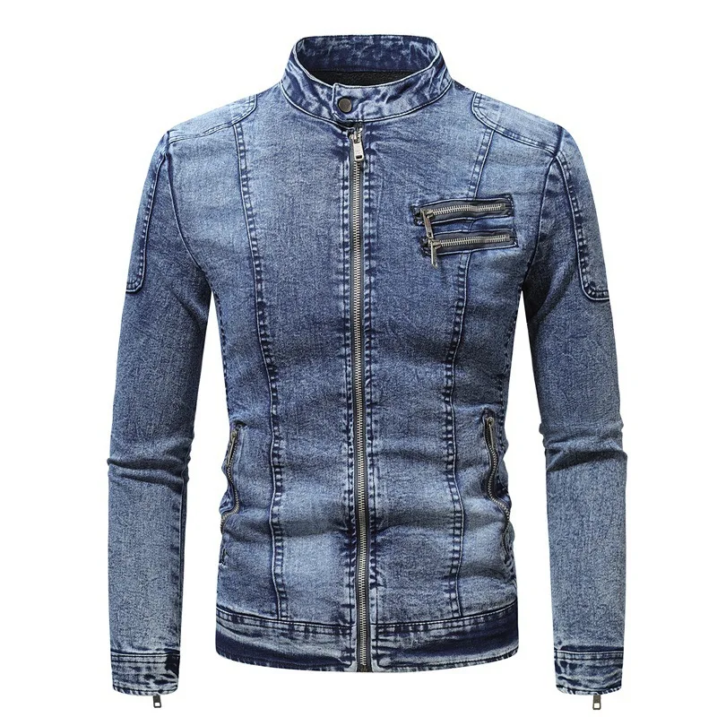 Winter Denim Jacket Men Zippers Solid 