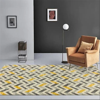 

Nordic Style Gray Yellow Geometric Carpet and Rug Living Room Sofa Table Non-Slip Floor Mat Kids Play Game Tent Bedroom Area Rug