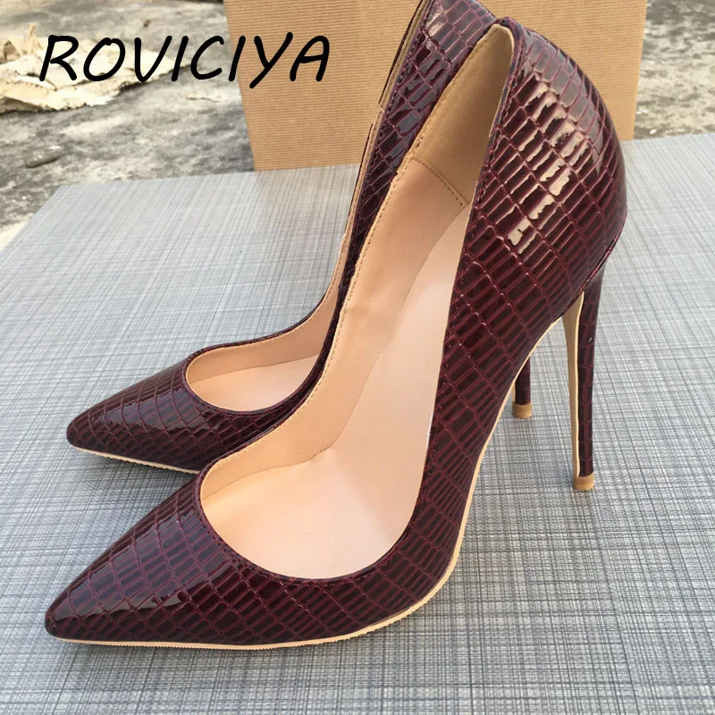 

Wine red new ladies 12cm high heels shoes brand exclusive PU leather female 10cm 8cm female high heels QP065 ROVICIYA