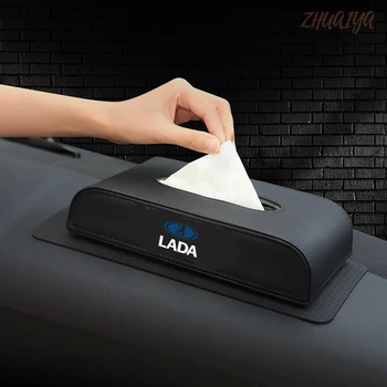 

Car Tissue Box Cover Tissue Box Boxes holder PU Leather towel inside paper Block Accessories For LADA logo Priora Sedan sport