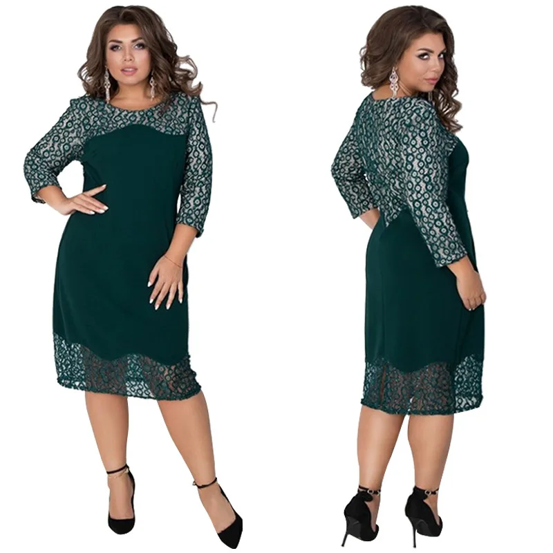 7XL размера плюс кружевное сшитое платье, Хорошее весеннее женское платье для офиса, вечерние, прямое, миди платье, элегантное, обтягивающее, зеленое, красное, Vestidos 5XL