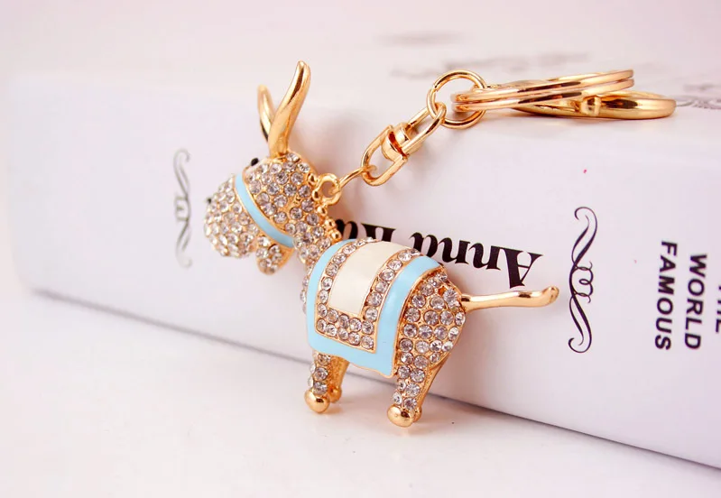 Creative Cute Diamond Set Little Donkey Car Key Ring Animal Metal Pendant WOMEN'S Bag Accessories Key Chain Small Gifts