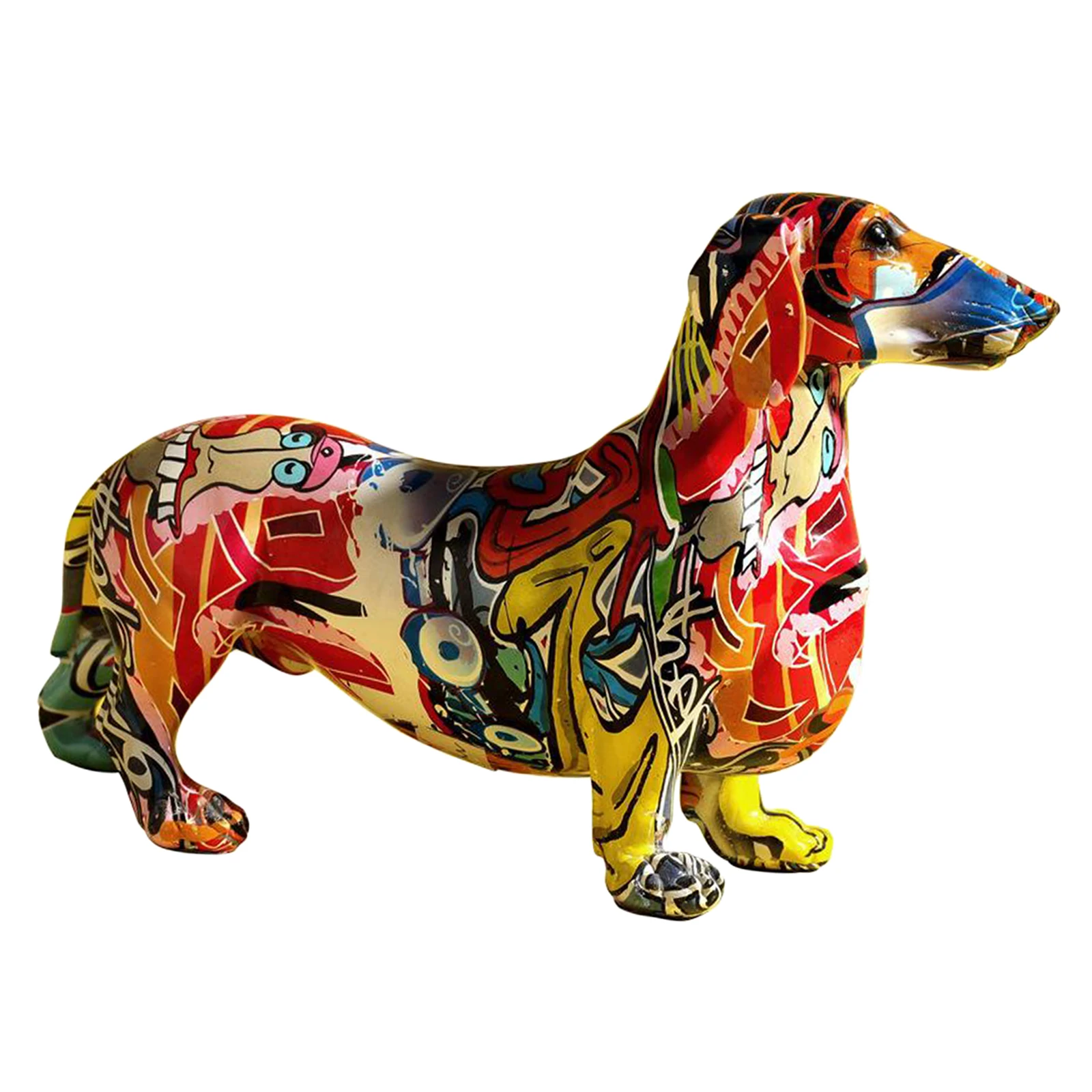 Nordic Painting Graffiti Dachshund Dog Sculpture Figurine Art Animal Statue Creative Resin Crafts Home Decoration
