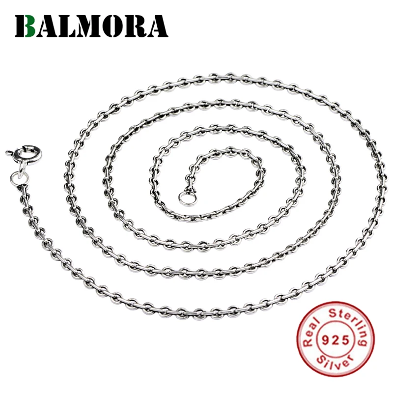 

BALMORA Real 925 Sterling Silver DIY Vintage Simple Chains Chokers Necklaces for Men Couple Gift Accessories Jewelry 40-60cm