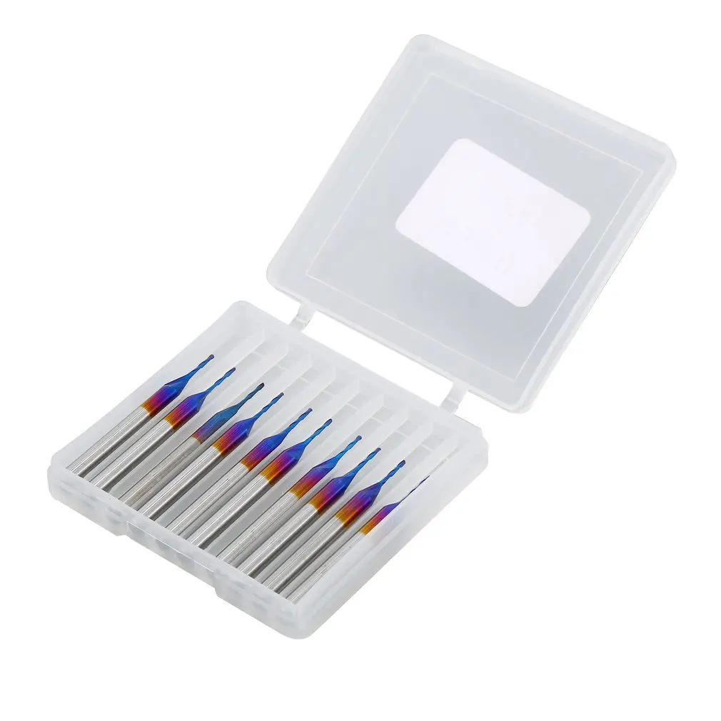 

10pcs 3.175 Tungsten Steel Spiral Ball End Mill Wear Resistance Blue-Coating Shank Ball Nose End Milling Cutter 0.8x8mm