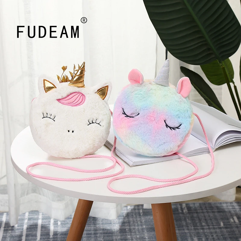 Coin Purse Handbag Messenger-Bag Unicorn Animal Zipper Plush FUDEAM Girl Mini Children